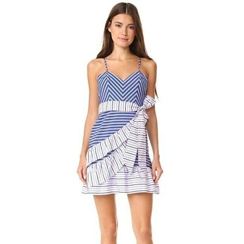 NWT PARKER Sz 8 BROOKLYN RUFFLED STRIPED MINI DRESS In MULTI STRIPE $268